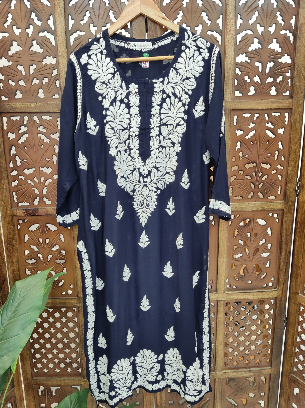 Navy Blue Modal Chikankari Straight Kurti