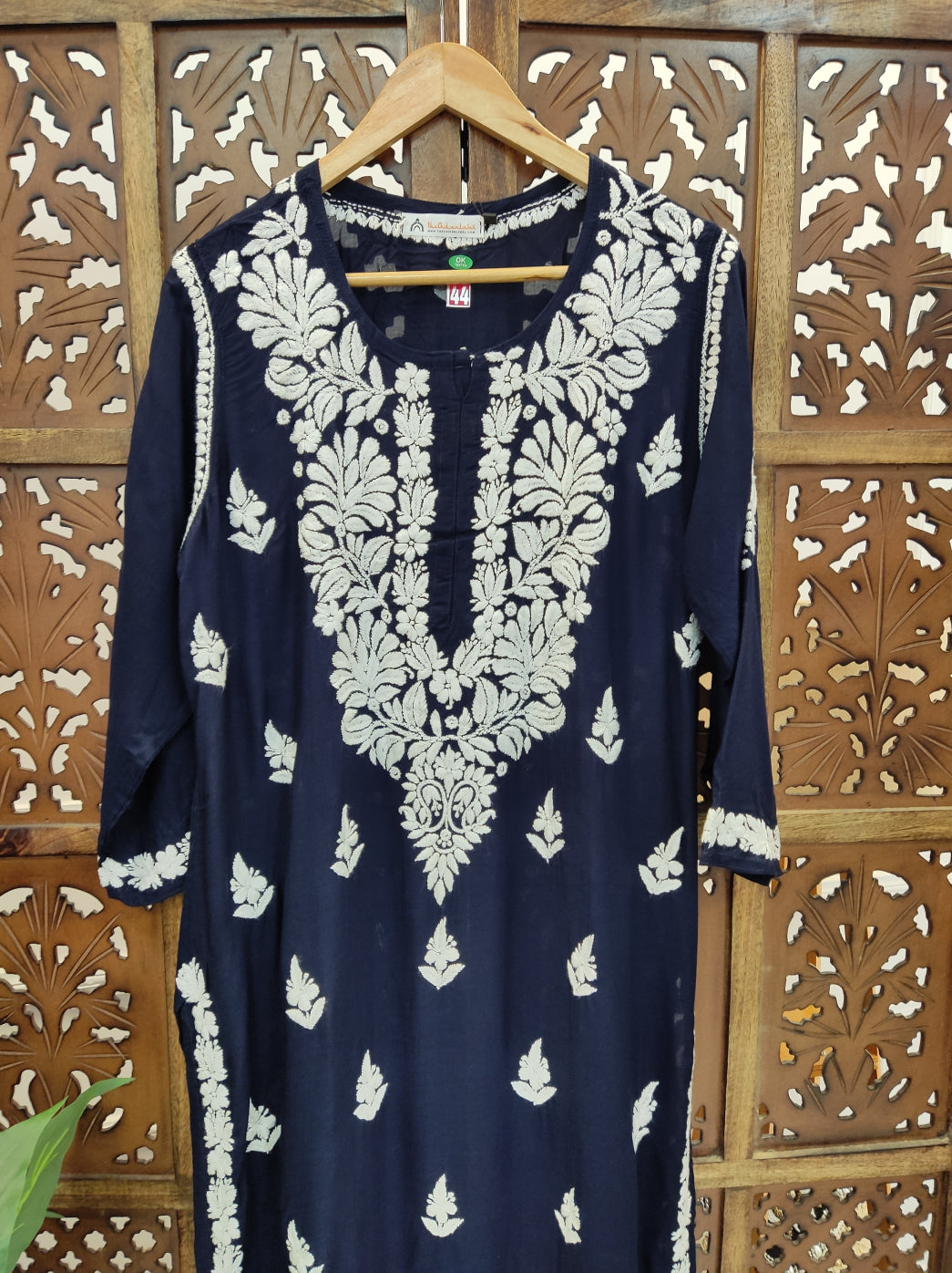 Navy Blue Modal Chikankari Straight Kurti