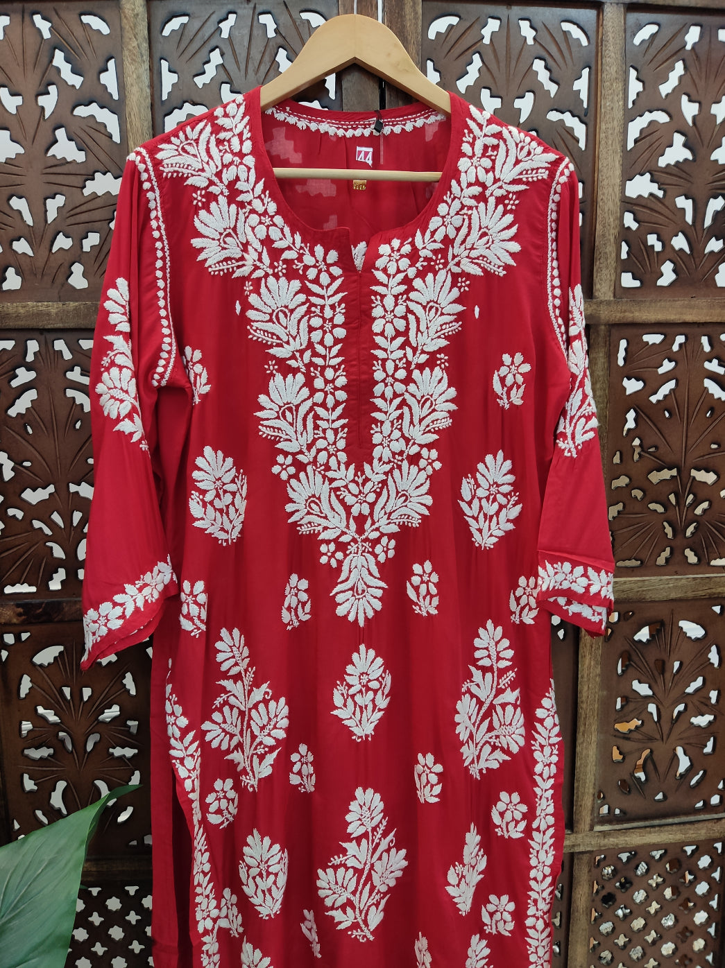 Red Modal Chikankari Straight Kurti