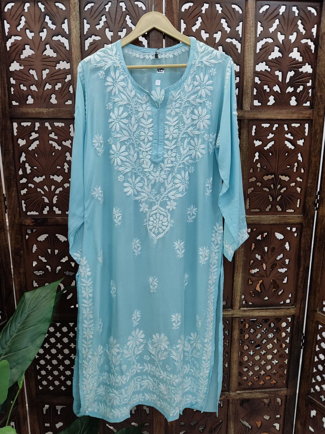 Sky Blue Modal Chikankari Straight Kurti