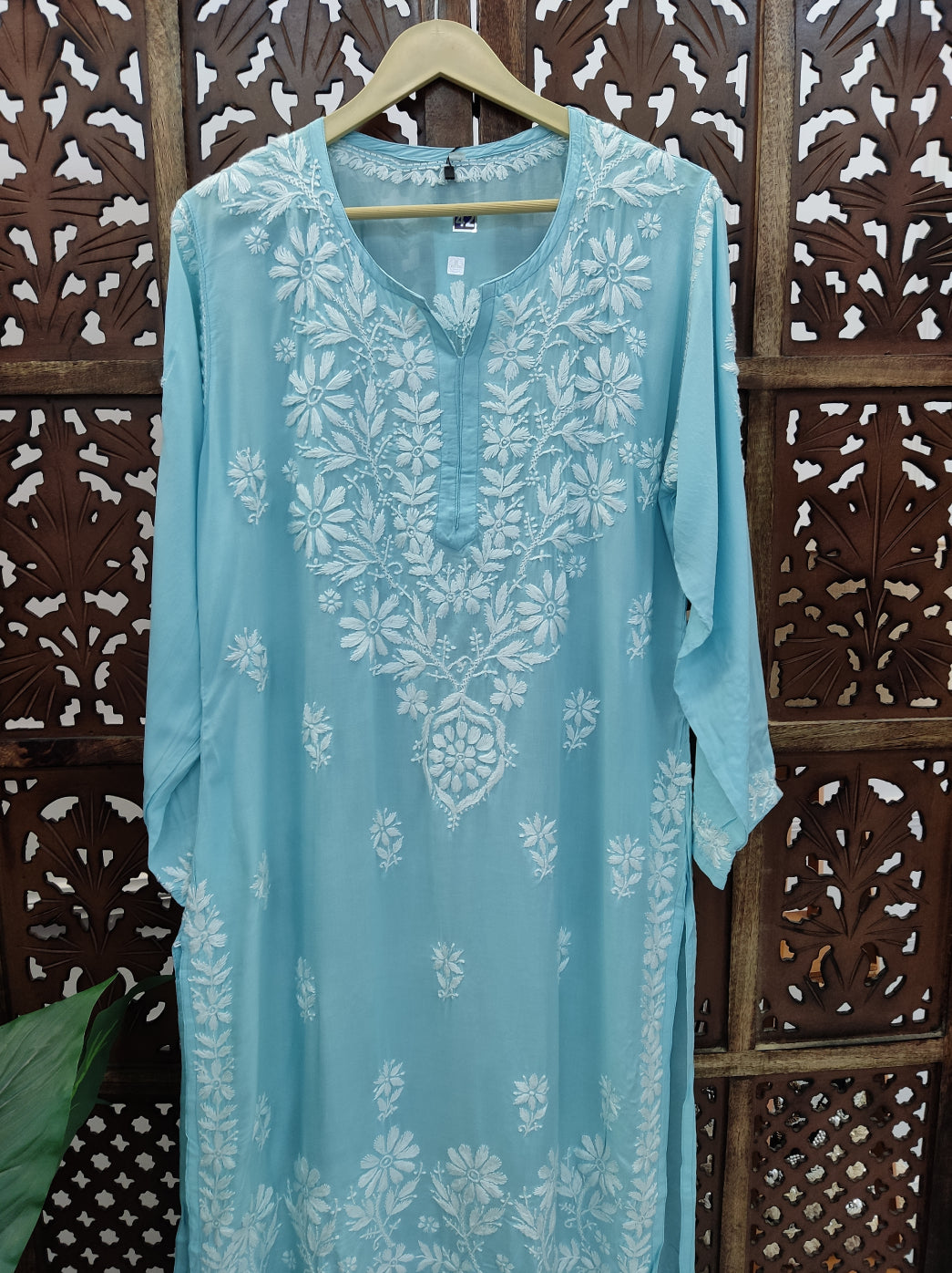 Sky Blue Modal Chikankari Straight Kurti