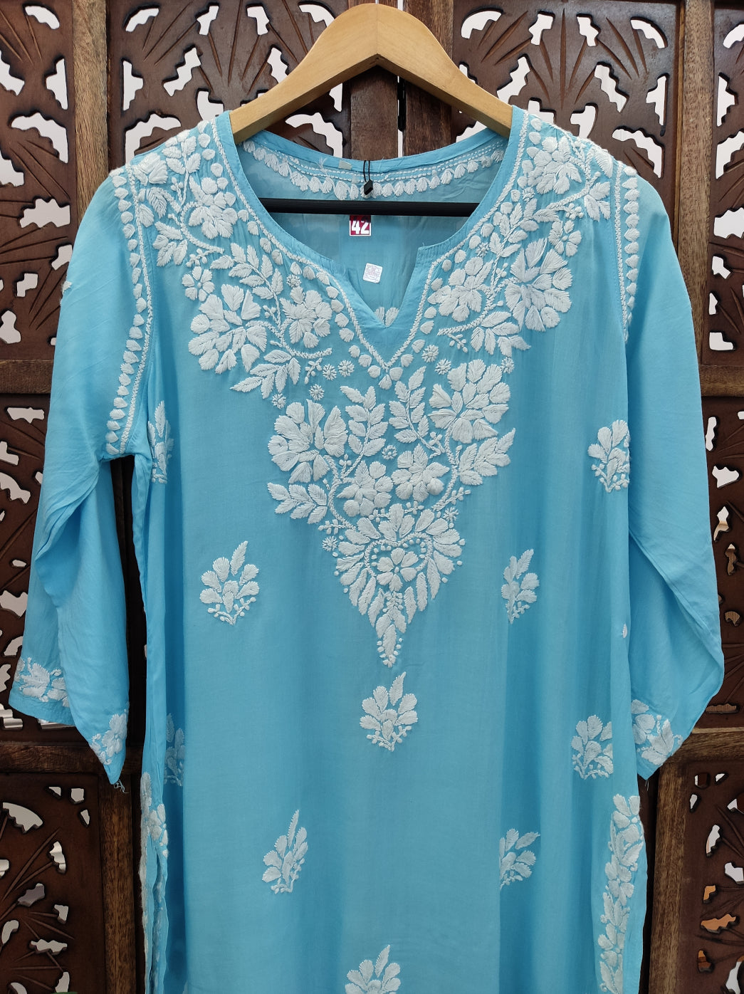 Sky Blue Modal Chikankari Short Top