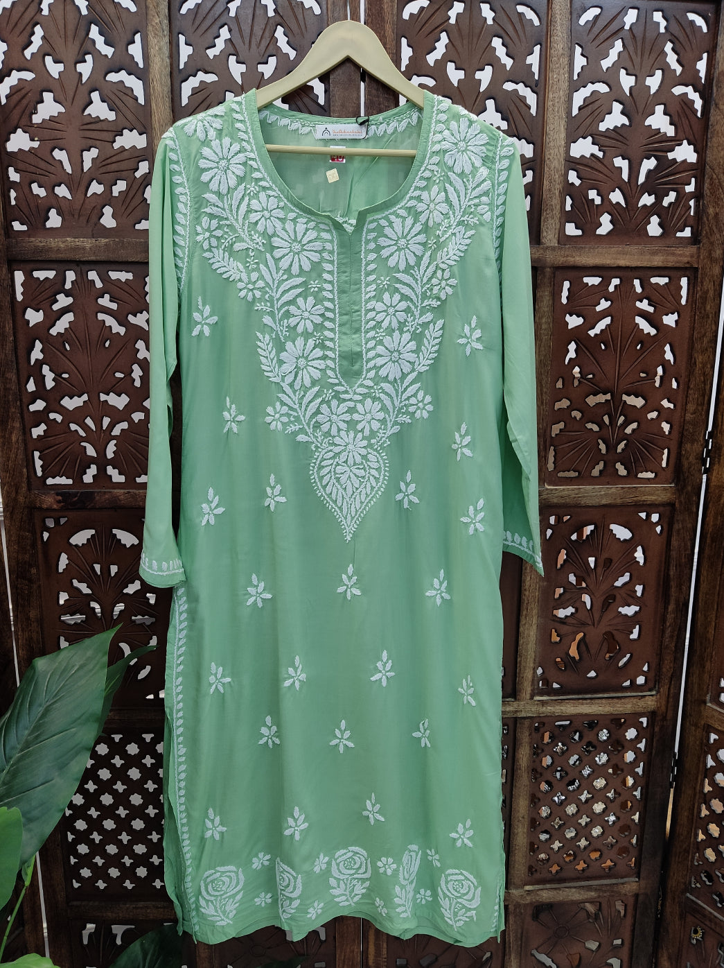 Pista Green Modal Chikankari Straight Kurti