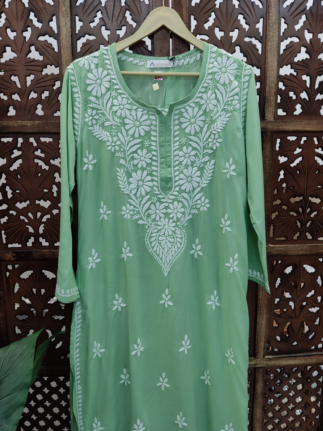 Pista Green Modal Chikankari Straight Kurti