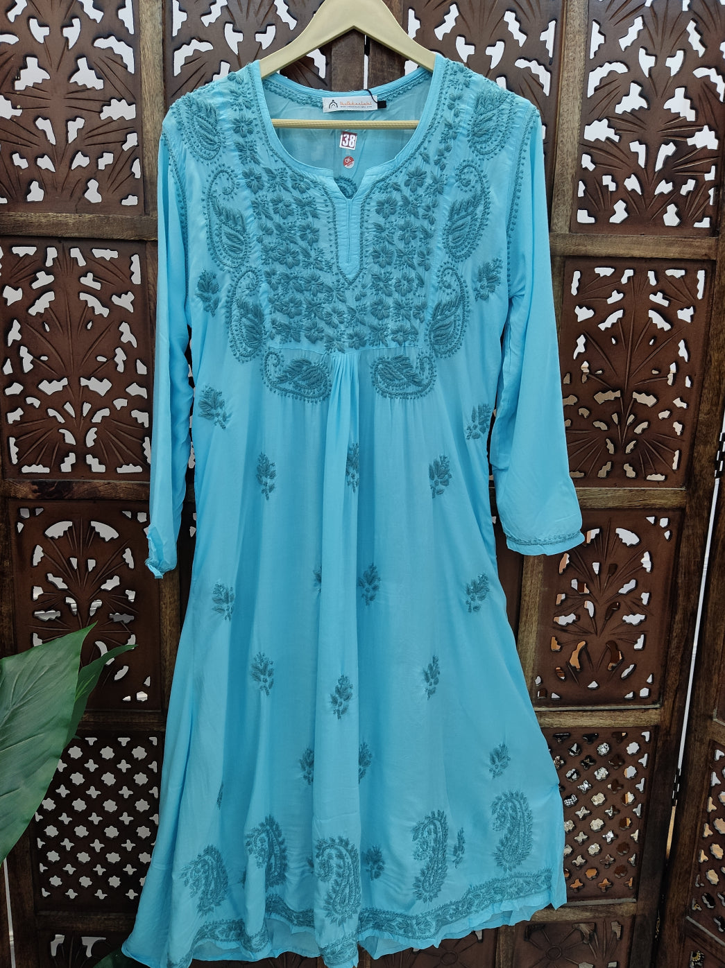 Sky Blue Modal Chikankari A-Line Kurti