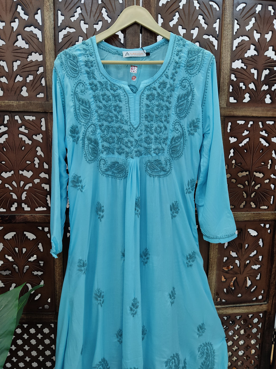 Sky Blue Modal Chikankari A-Line Kurti