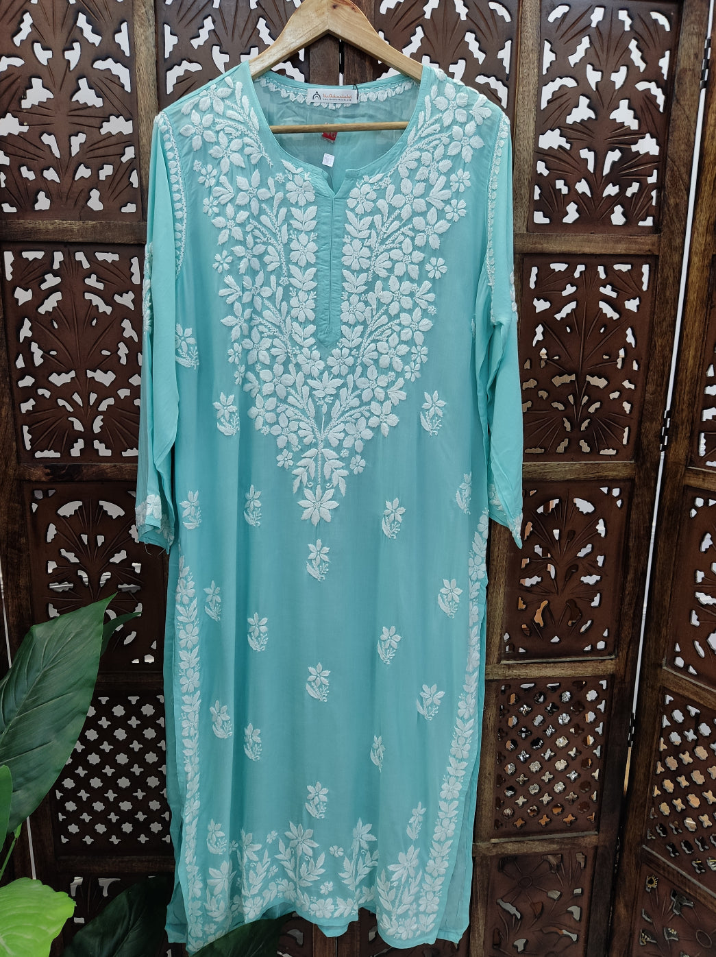 Sea Green Modal Chikankari Straight Kurti