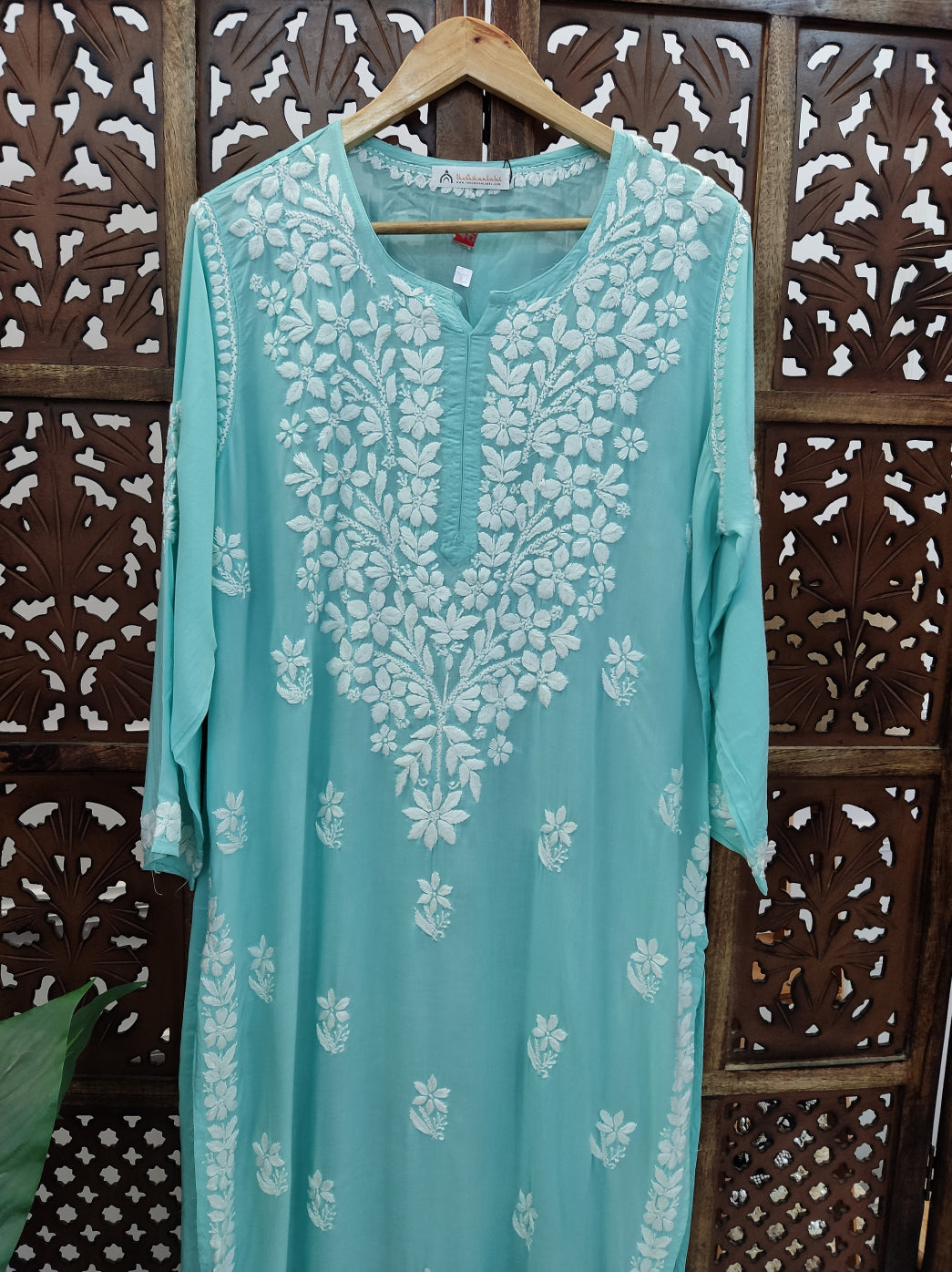 Sea Green Modal Chikankari Straight Kurti