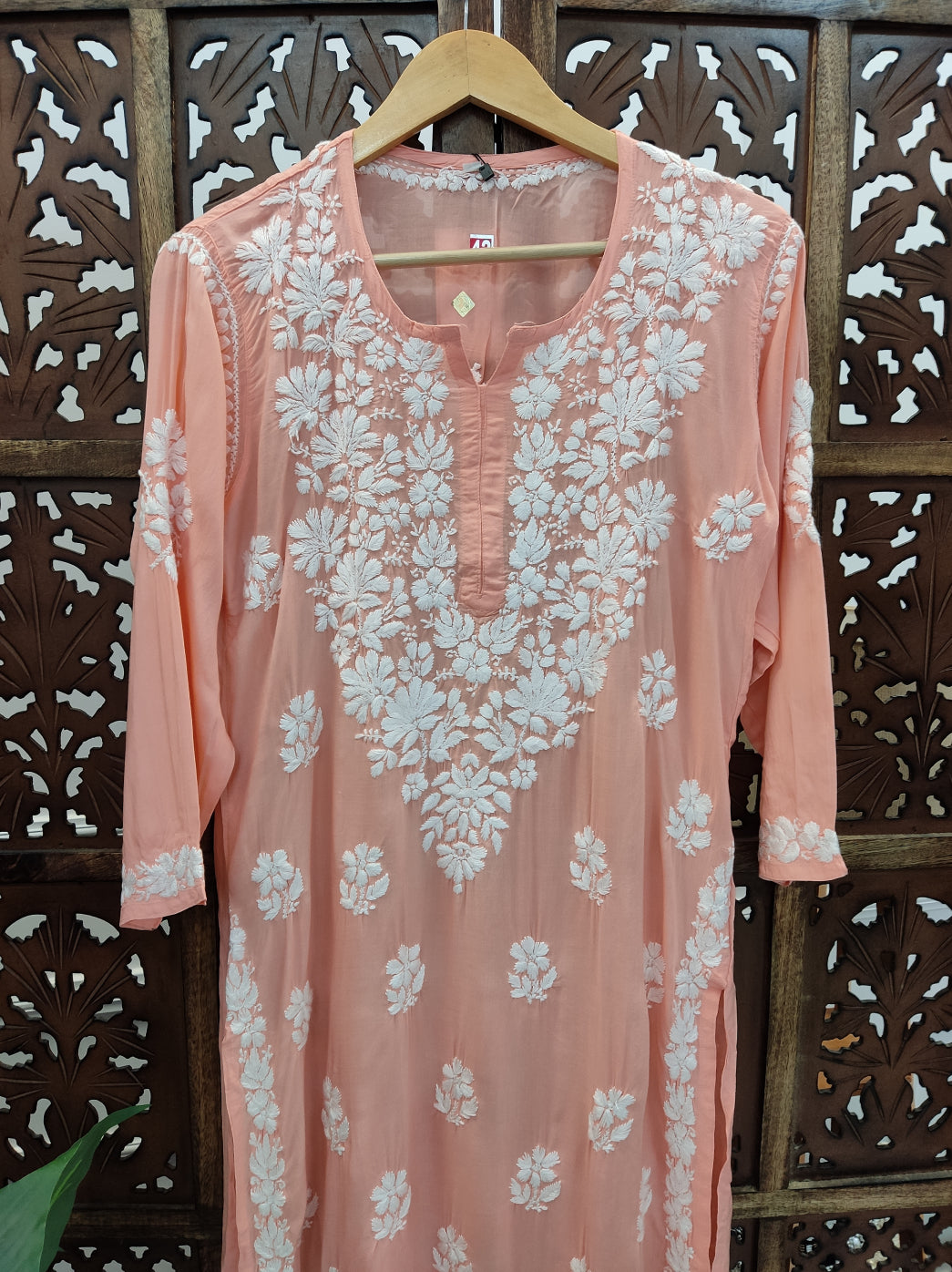 Peach Modal Chikankari Straight Kurti