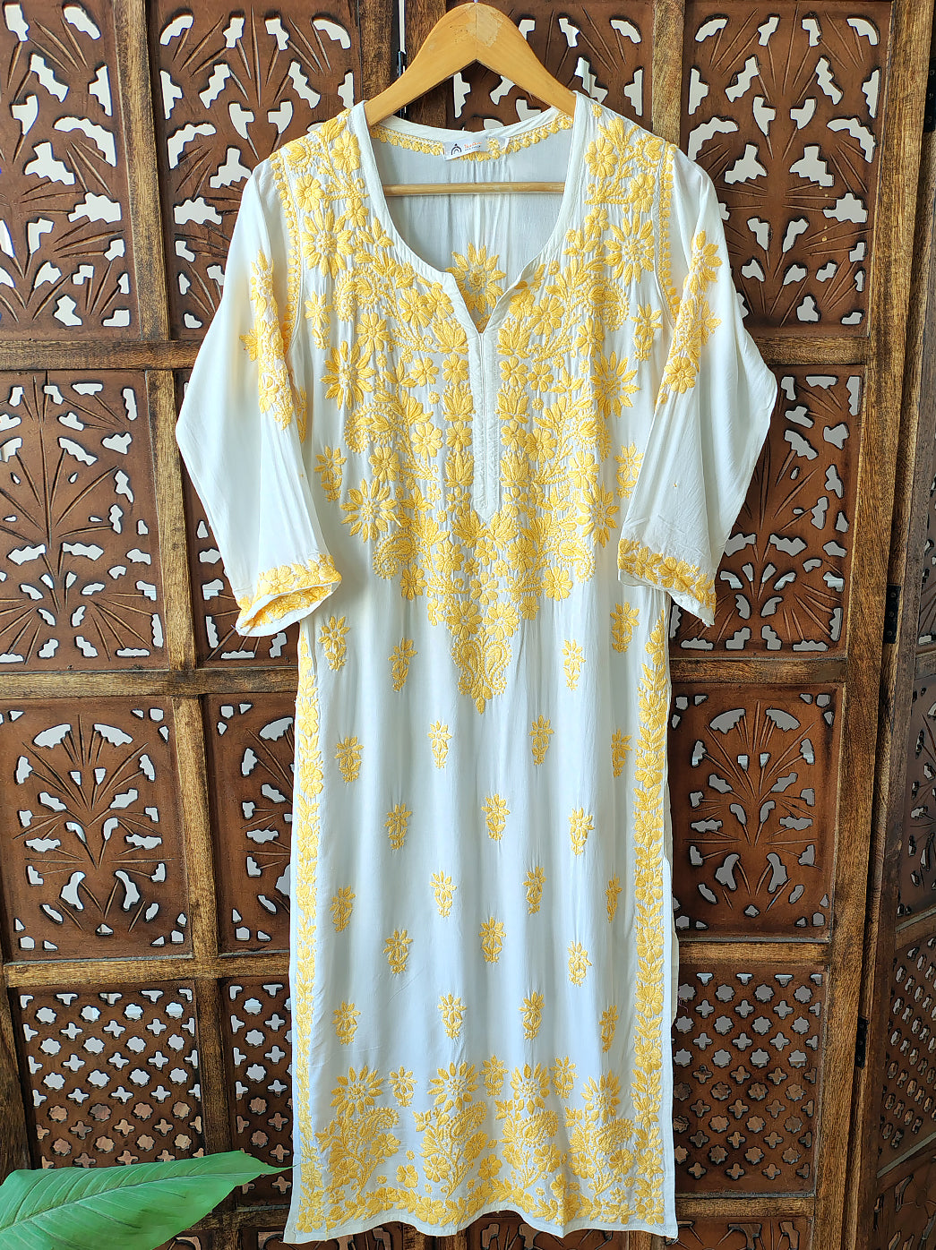 Yellow Modal Chikankari Straight Kurti