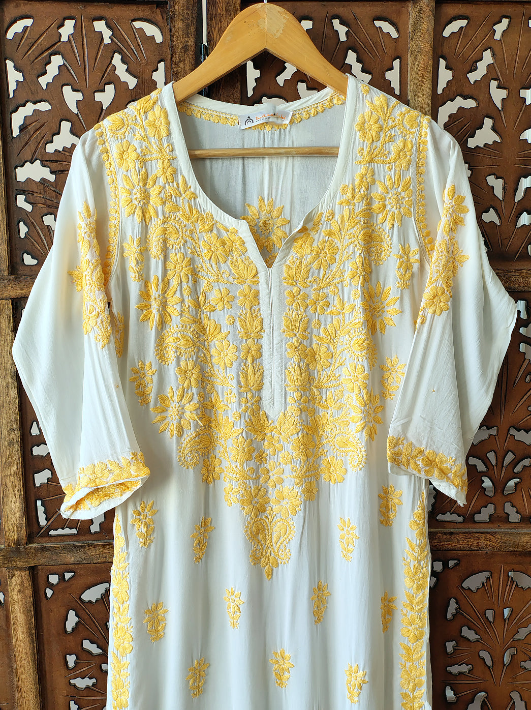 Yellow Modal Chikankari Straight Kurti