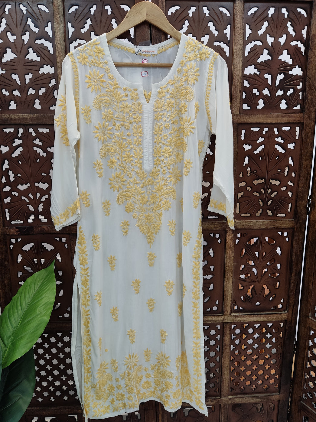 Yellow Modal Chikankari Straight Kurti