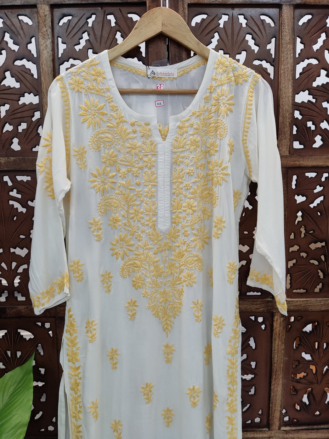 Yellow Modal Chikankari Straight Kurti