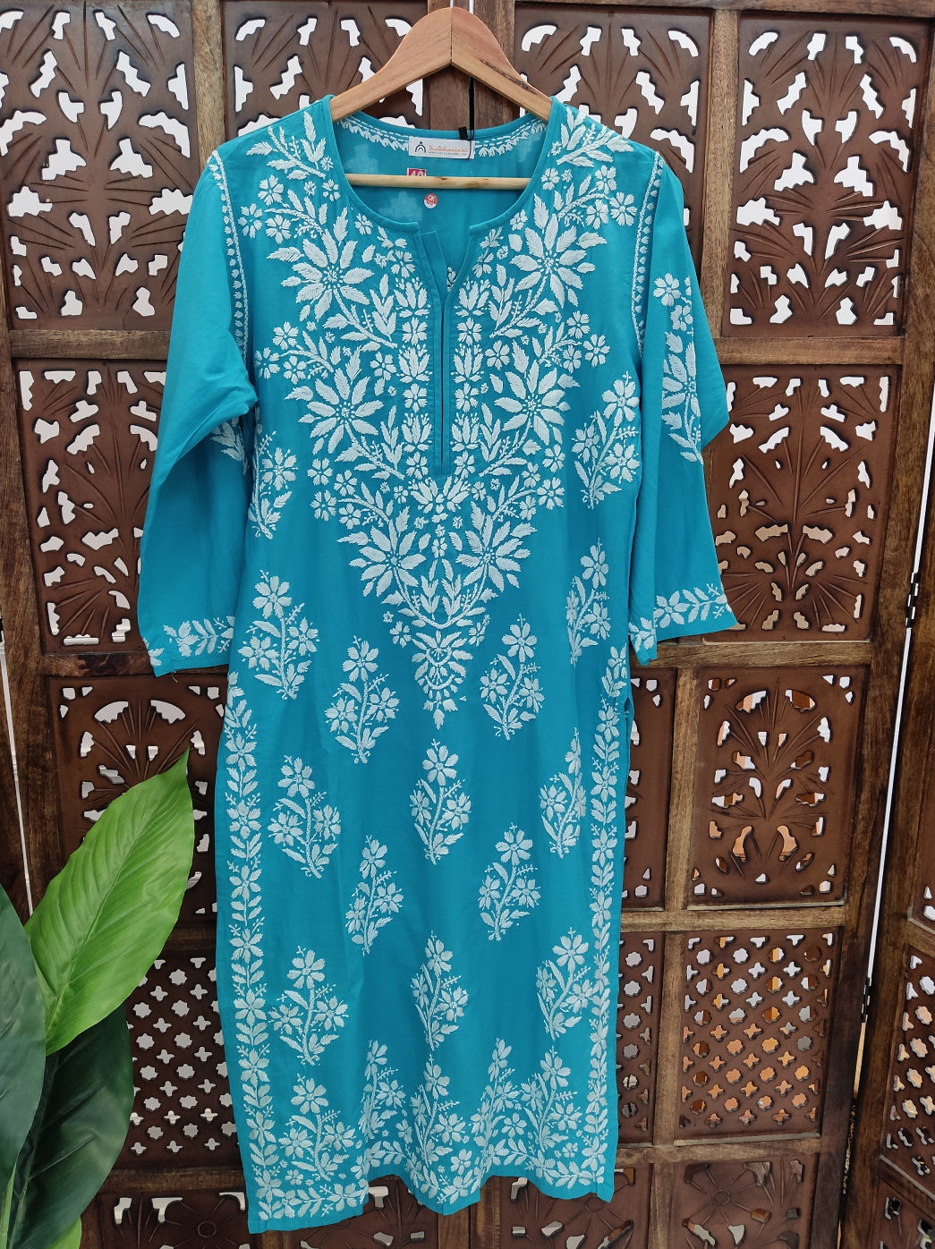 Sea Green Modal Chikankari Straight Kurti