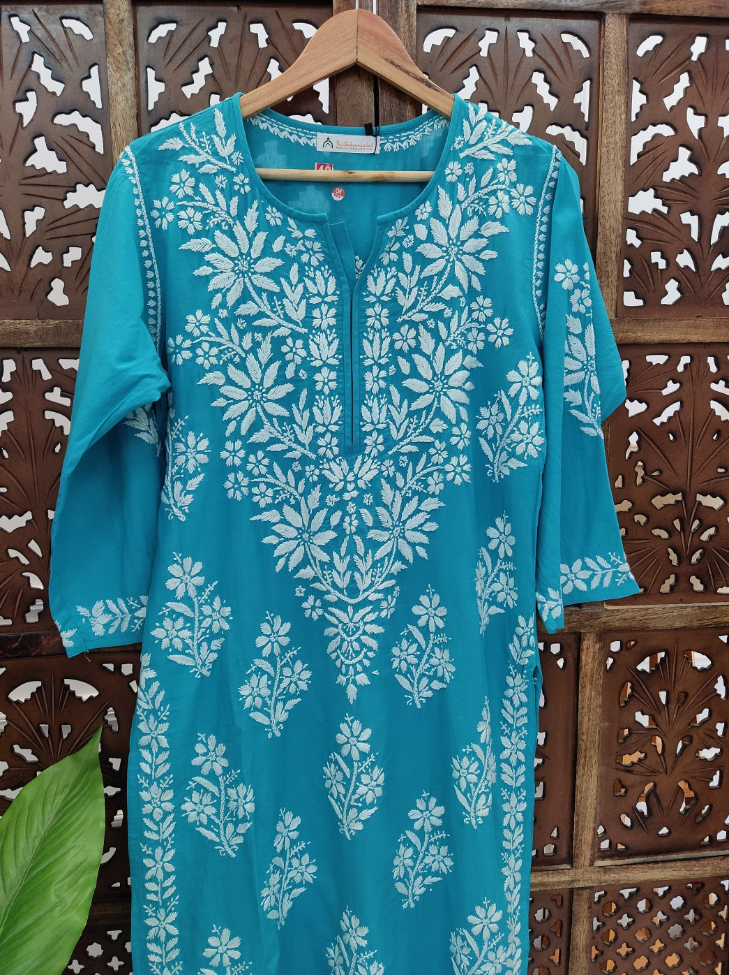 Sea Green Modal Chikankari Straight Kurti