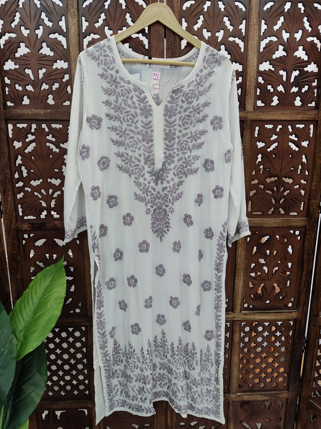 Grey Modal Chikankari Straight Kurti