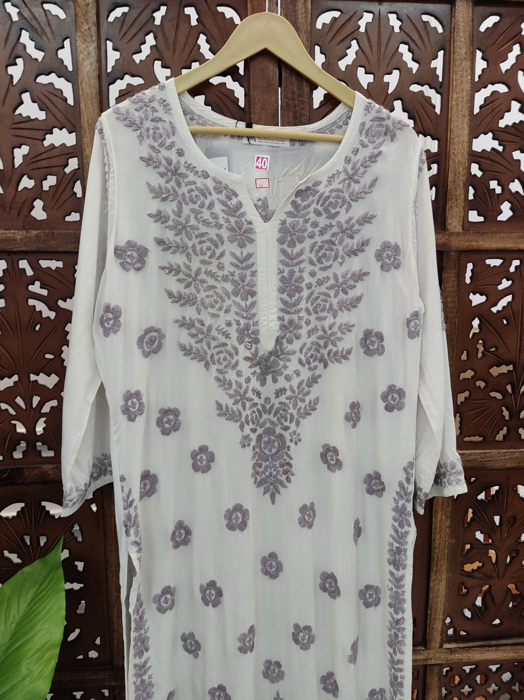 Grey Modal Chikankari Straight Kurti