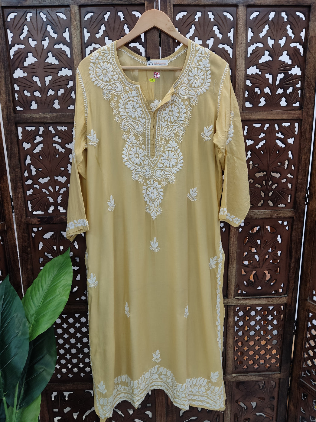 Beige Modal Chikankari Straight Kurti