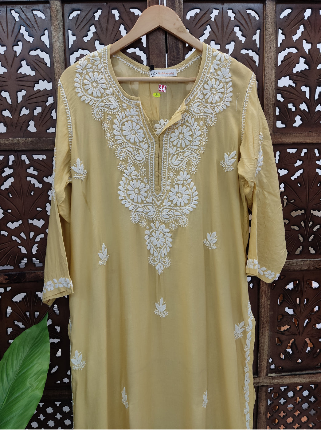 Beige Modal Chikankari Straight Kurti