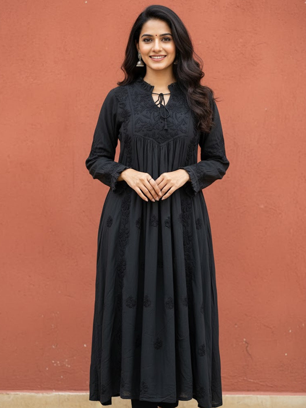 Black Modal Chikankari A-Line Kurti