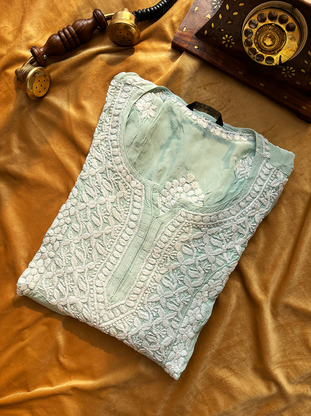 Green Nabiha Crepe A-Line Chikankari Kurti