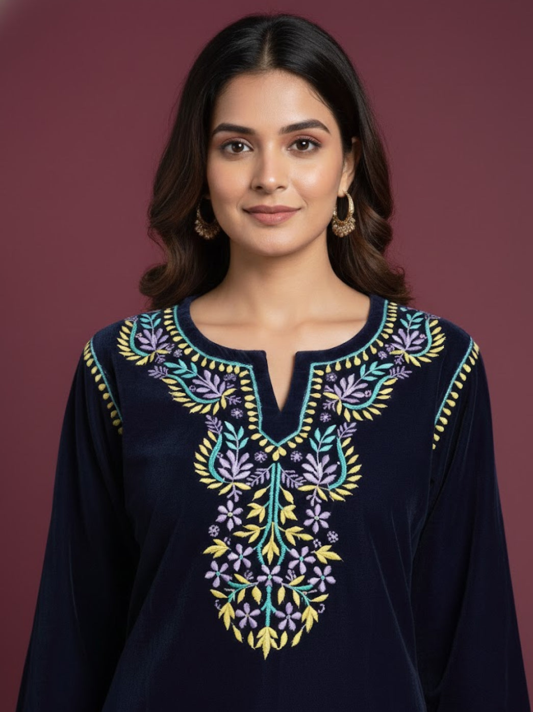 Zehra Velvet Chikankari Short Kurti - Blue