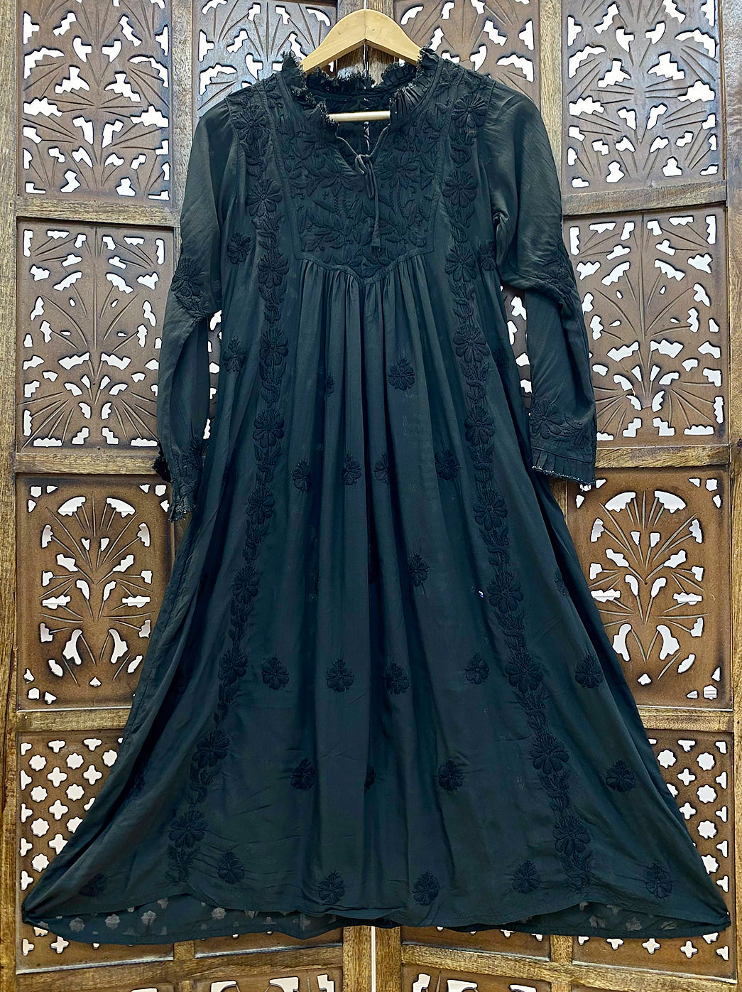 Black Modal Chikankari A-Line Kurti