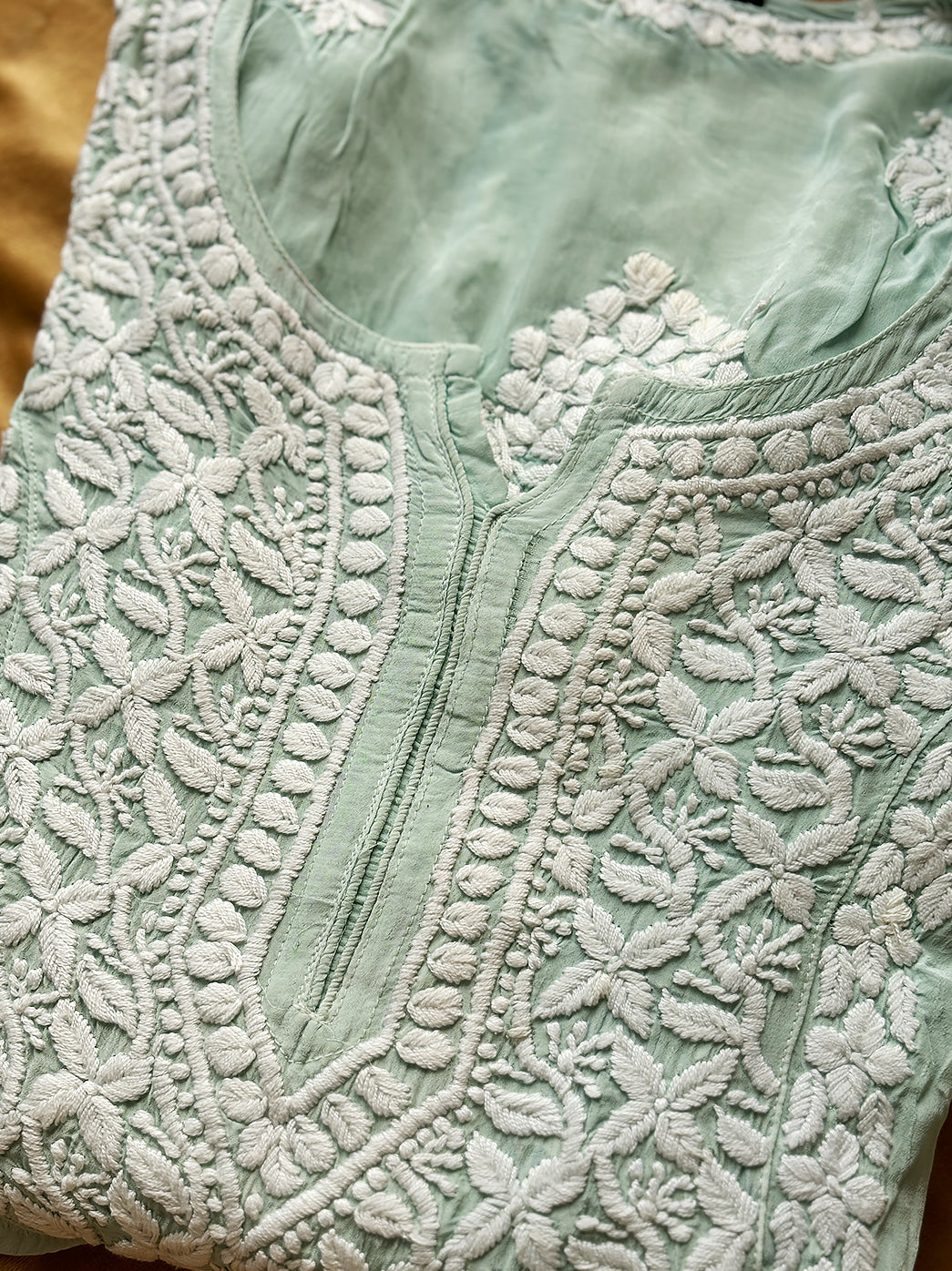 Green Nabiha Crepe A-Line Chikankari Kurti