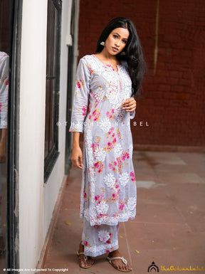 Gray Darmiyan Mulmul Cotton Kurti Palazzo Set