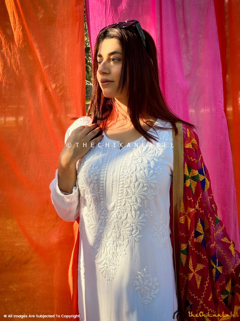 White Rayon Chikankari Kurti ,Chikankari Kurtiin Rayon fabric For Woman