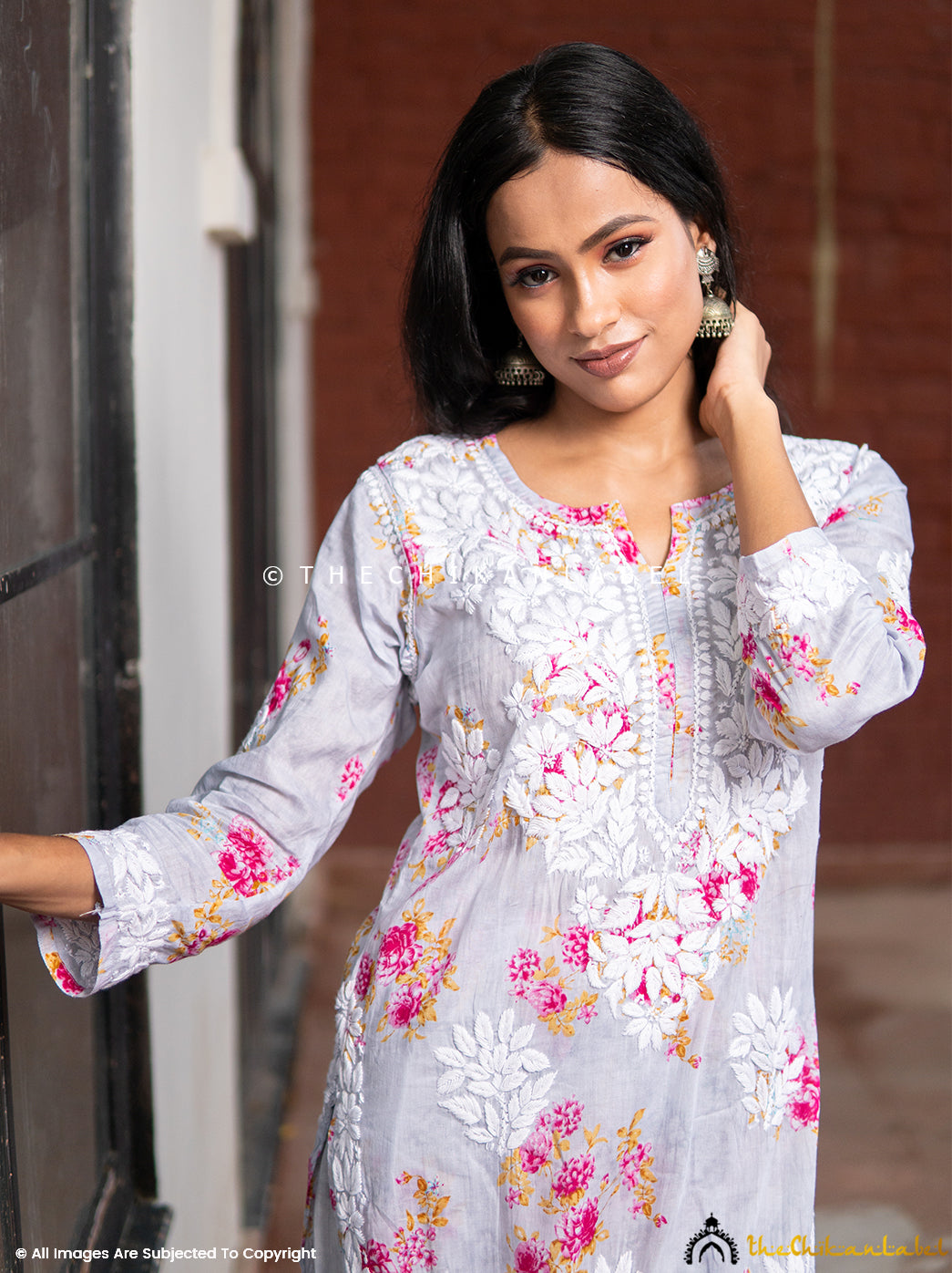 Darmiyan Mulmul Cotton Kurti Palazzo Set-Grey XS