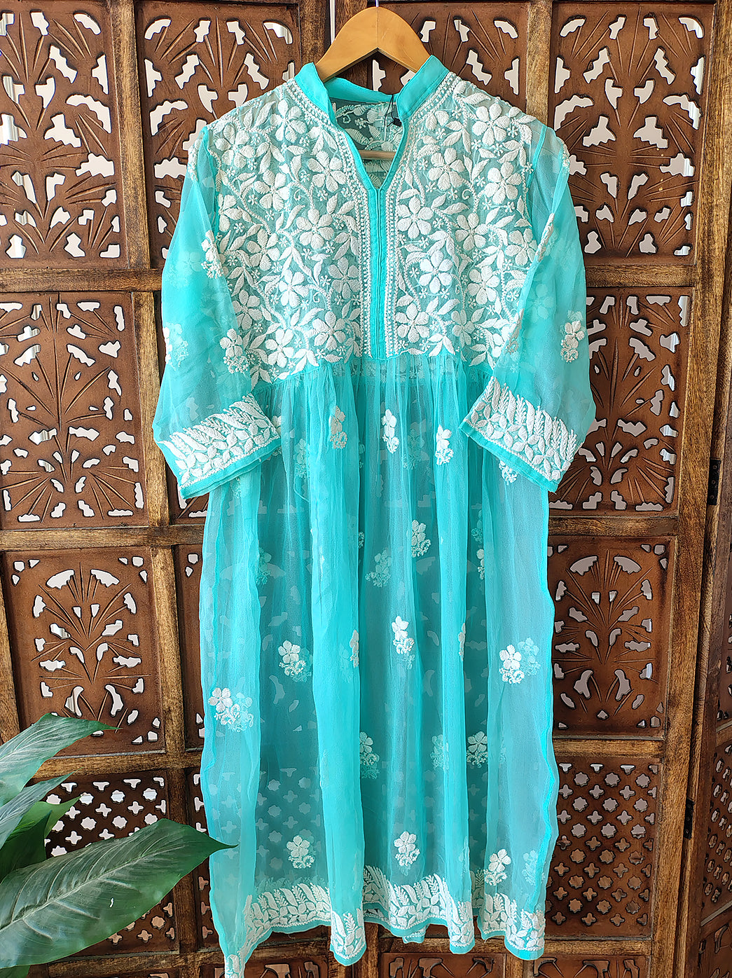 Sea Green Georgette Chikankari Kurti