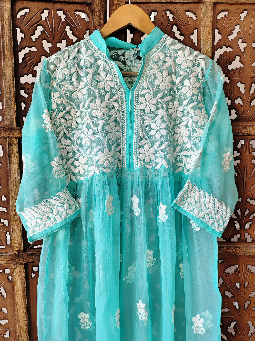 Sea Green Georgette Chikankari Kurti