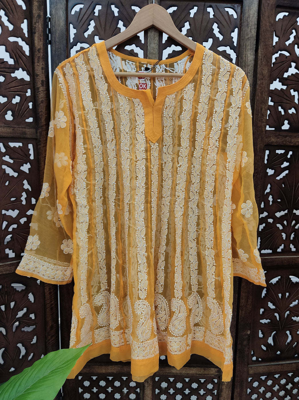 Yellow Georgette Chikankari Short Kurti