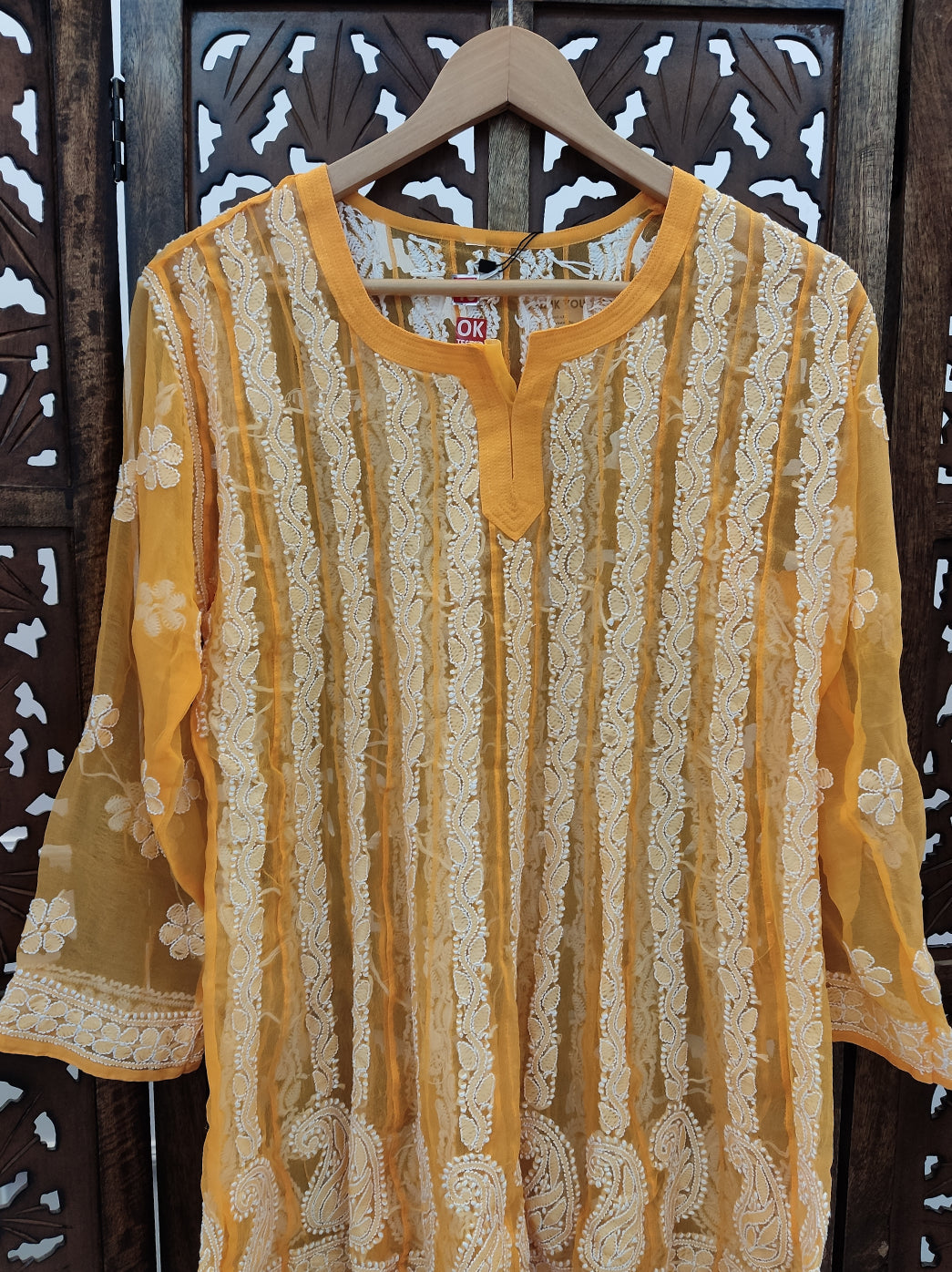 Yellow Georgette Chikankari Short Kurti