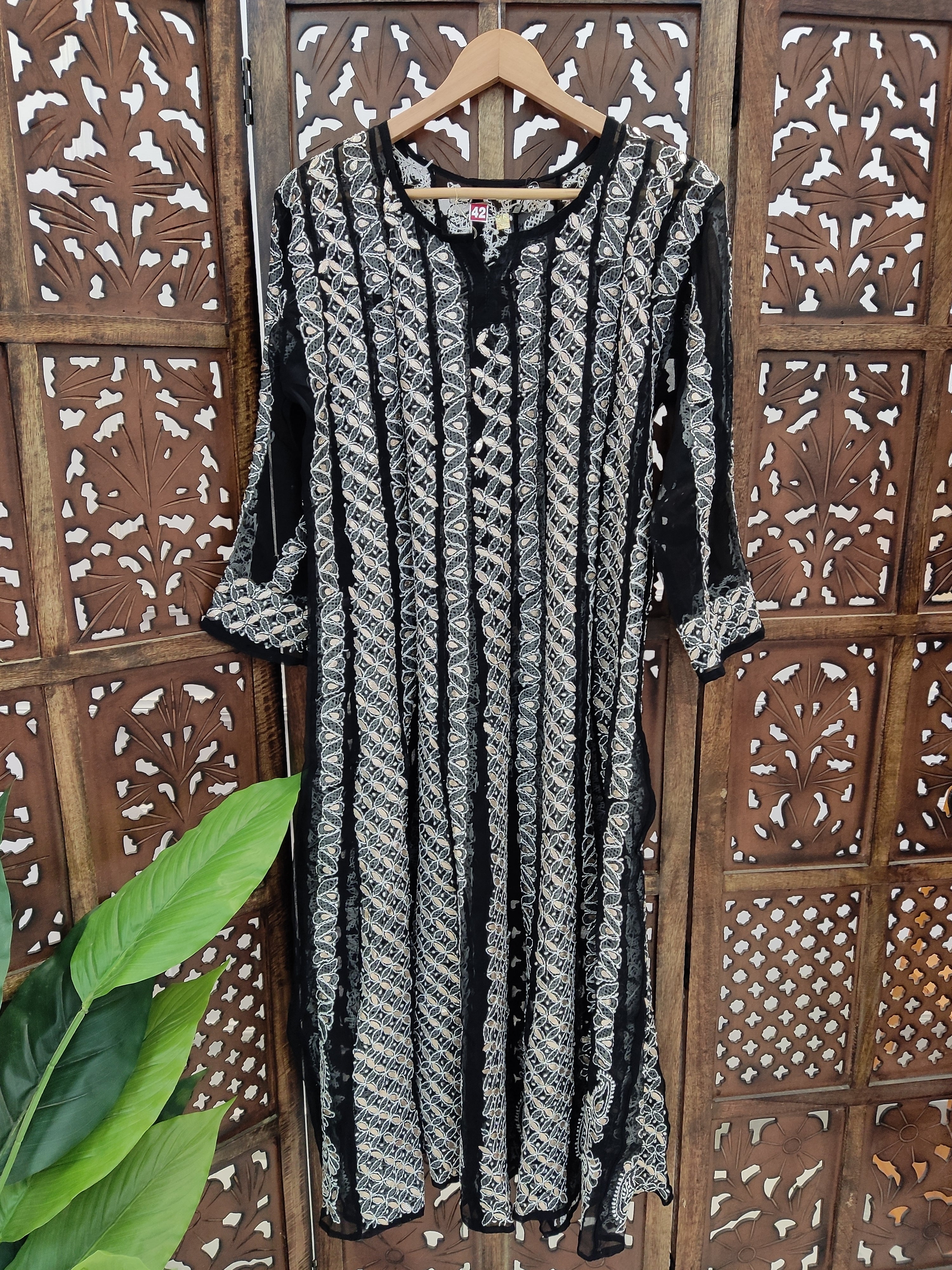 Black Georgette Gota Patti Chikankari Anarkali Kurti