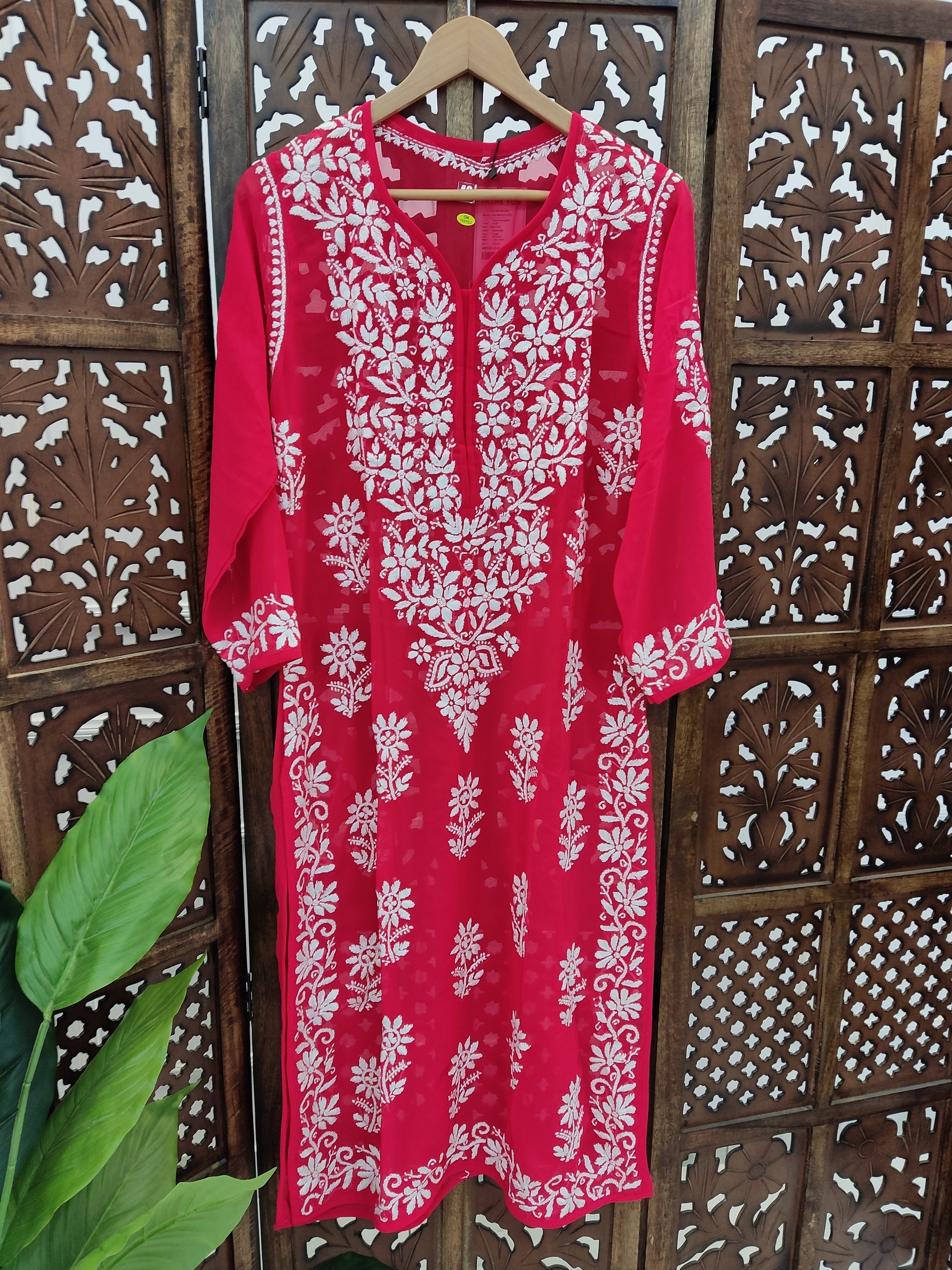 Gajri Georgette Chikankari Straight Kurti