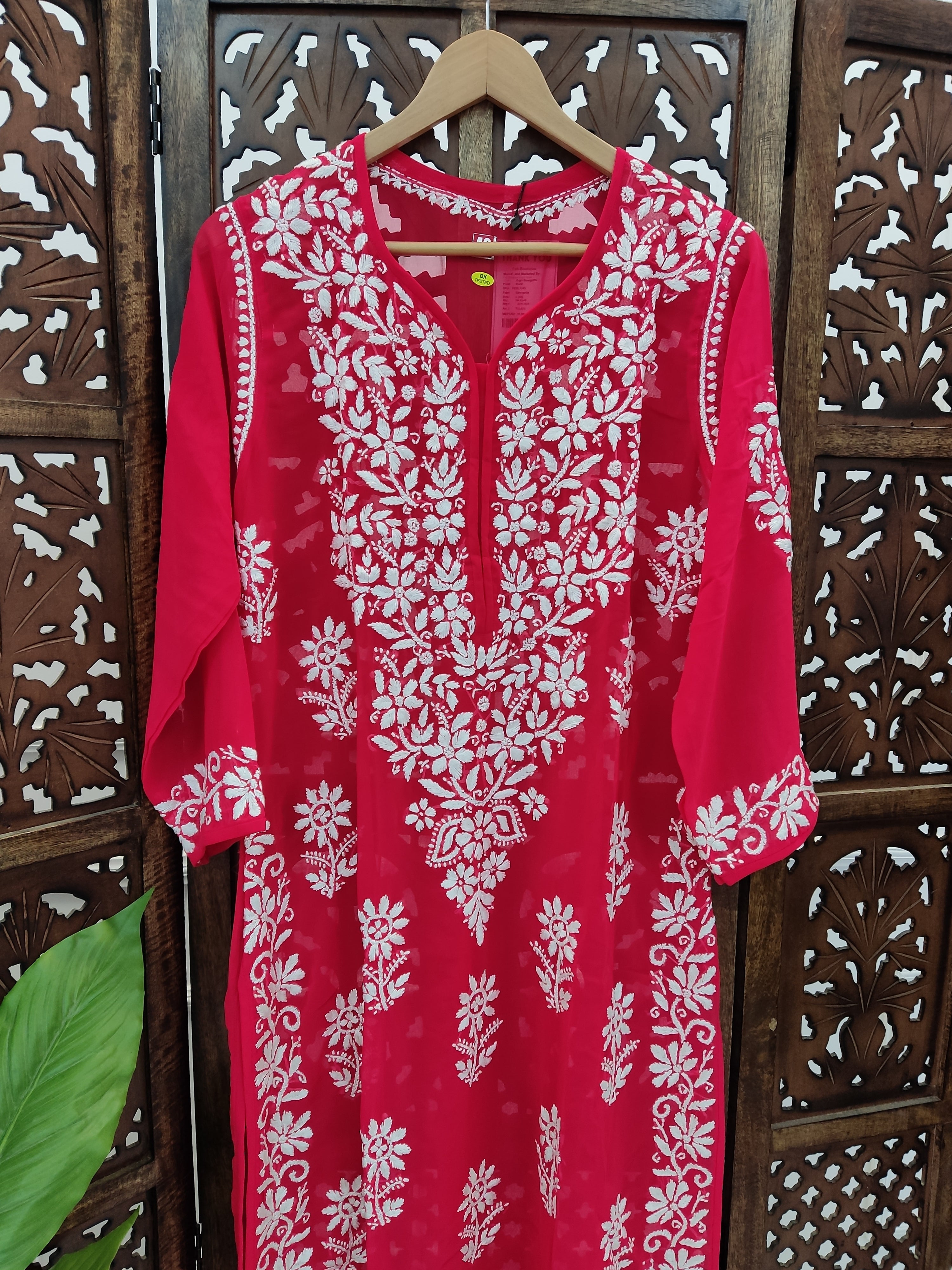 Gajri Georgette Chikankari Straight Kurti