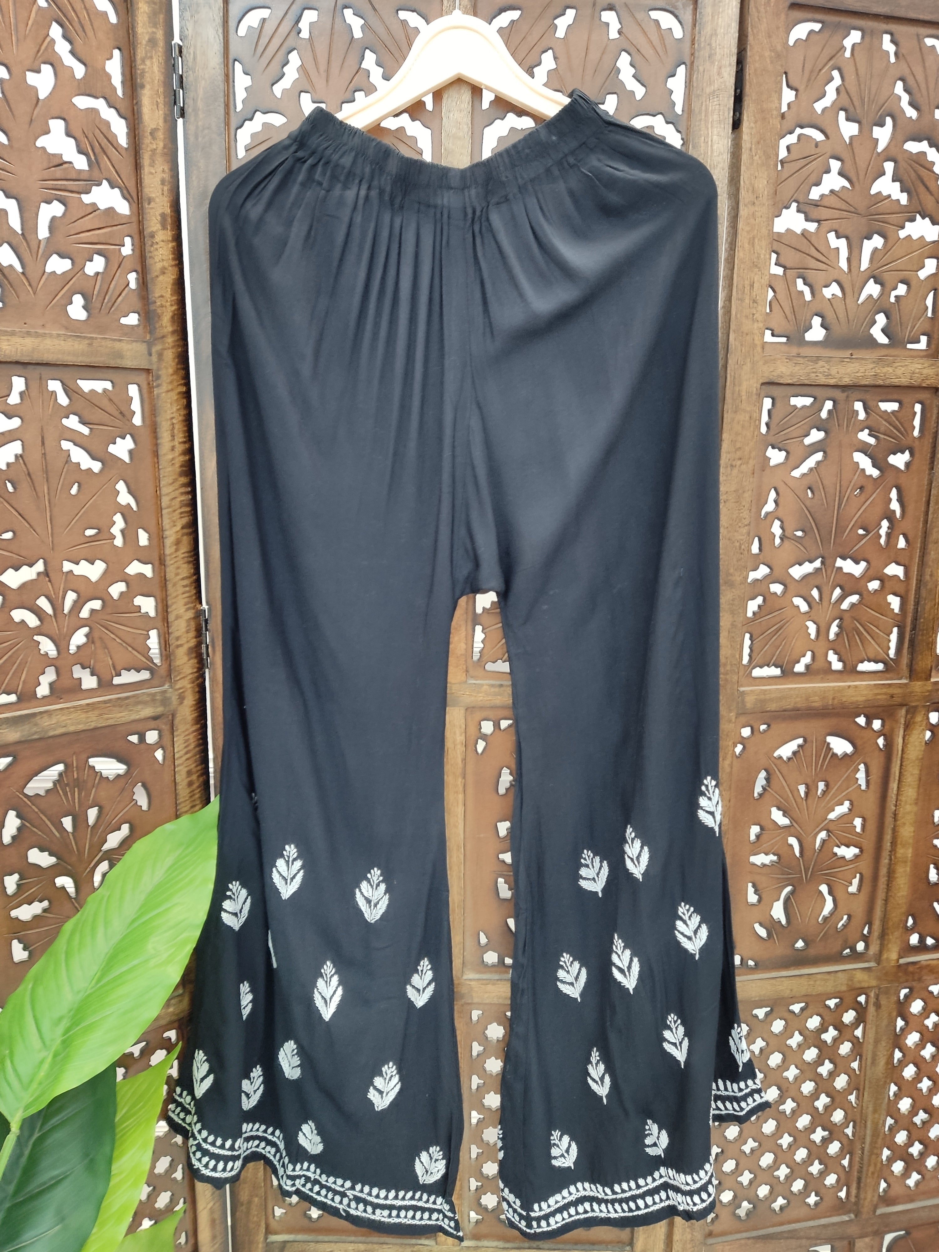 Black Rayon Chikankari Kurti Palazzo Set