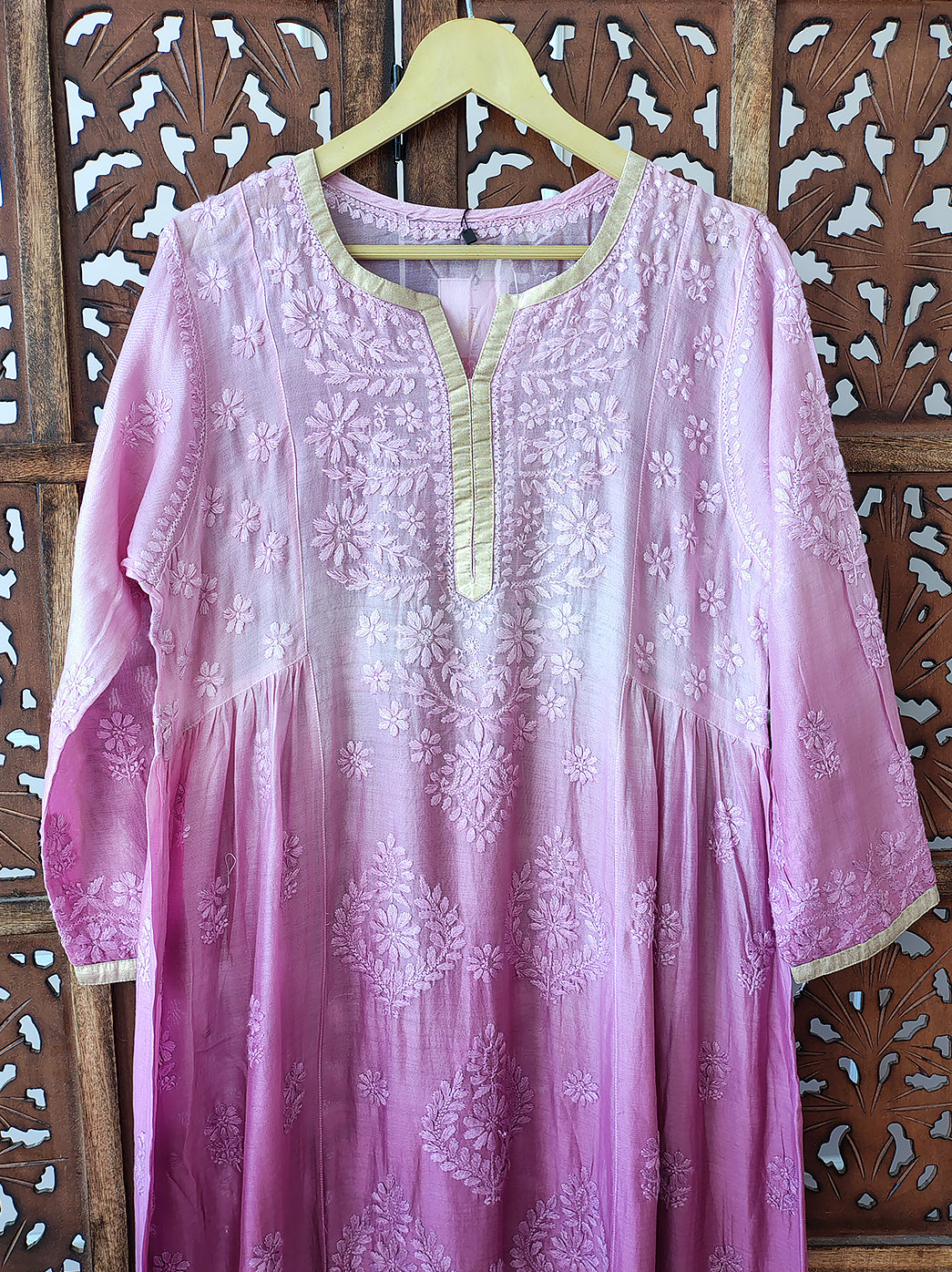 Pink Chanderi Chikankari Kurti