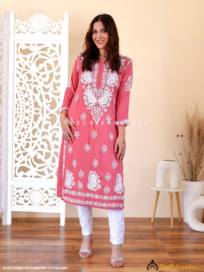 Pink Mulmul Printed Chikankari Peplum Top