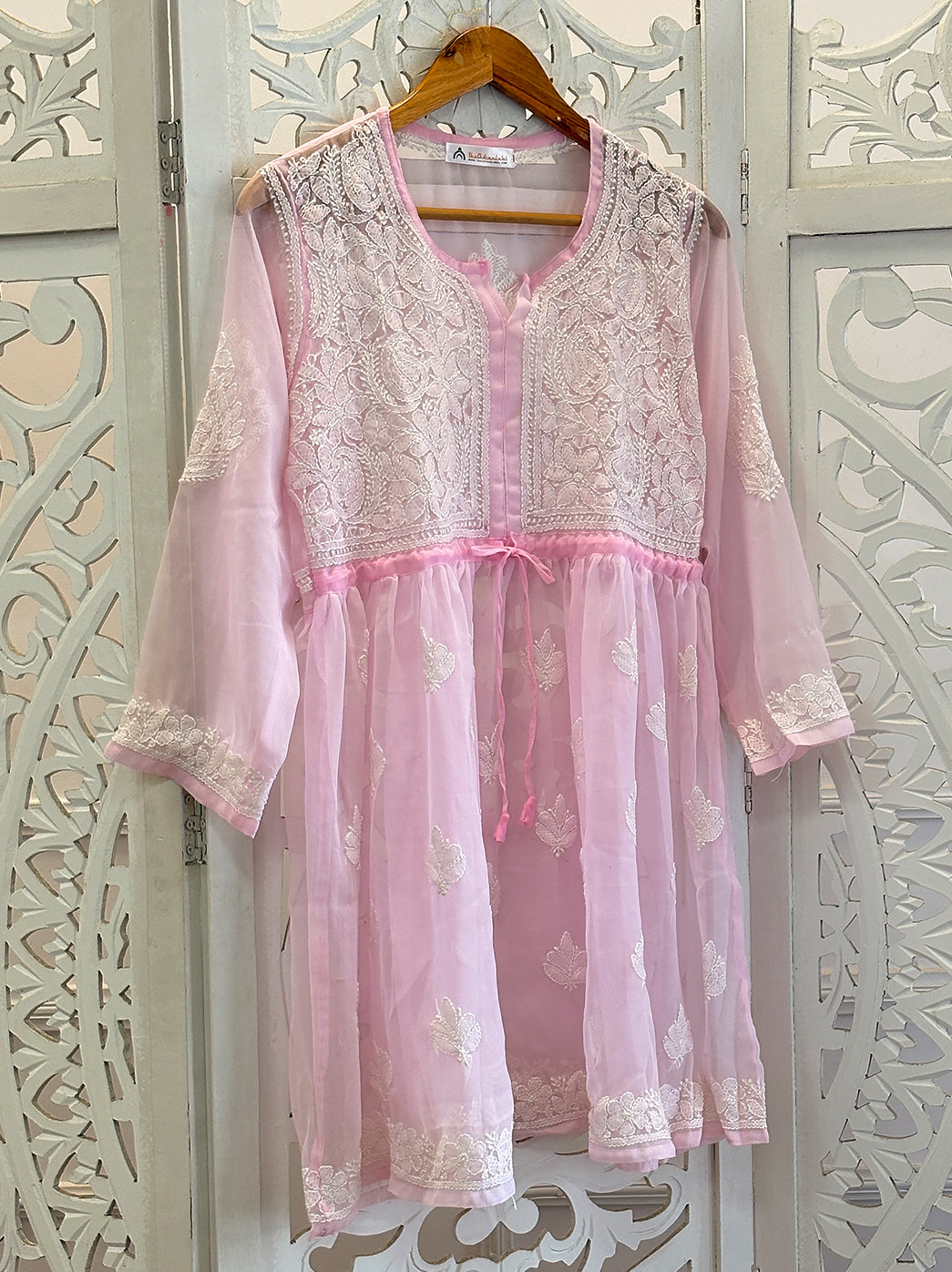 Baby Pink Georgette Chikankari Tunic Top