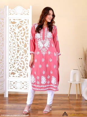 Pink Mulmul Printed Chikankari Peplum Top