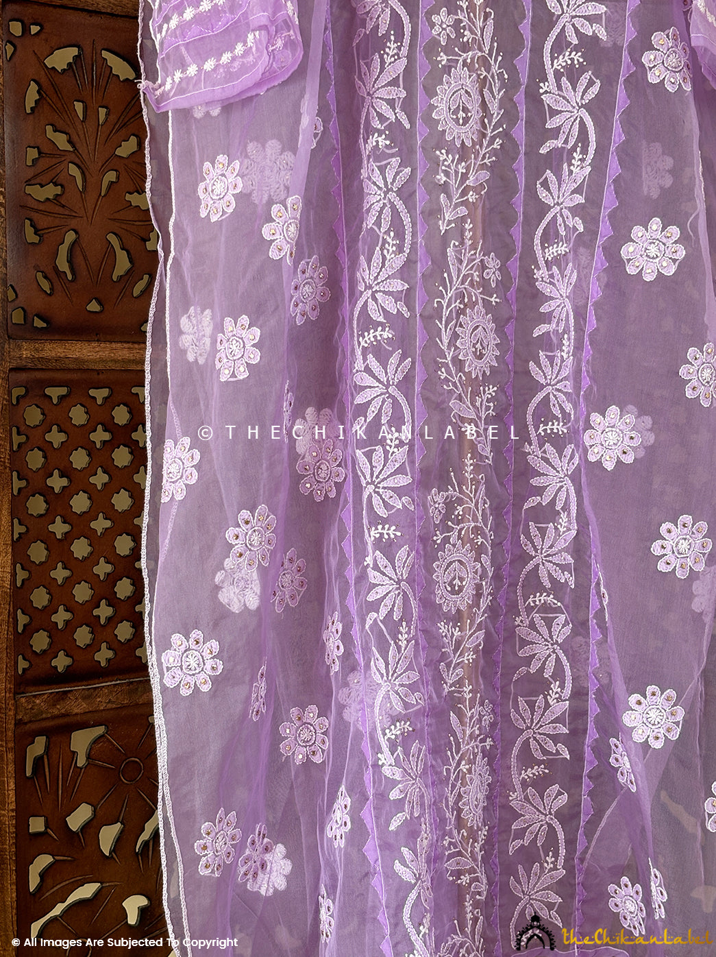 Lilac Avya Semi-Stitched Organza Chikankari Kurti