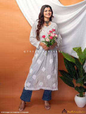 White Sama Muslin Chikankari Straight Kurti