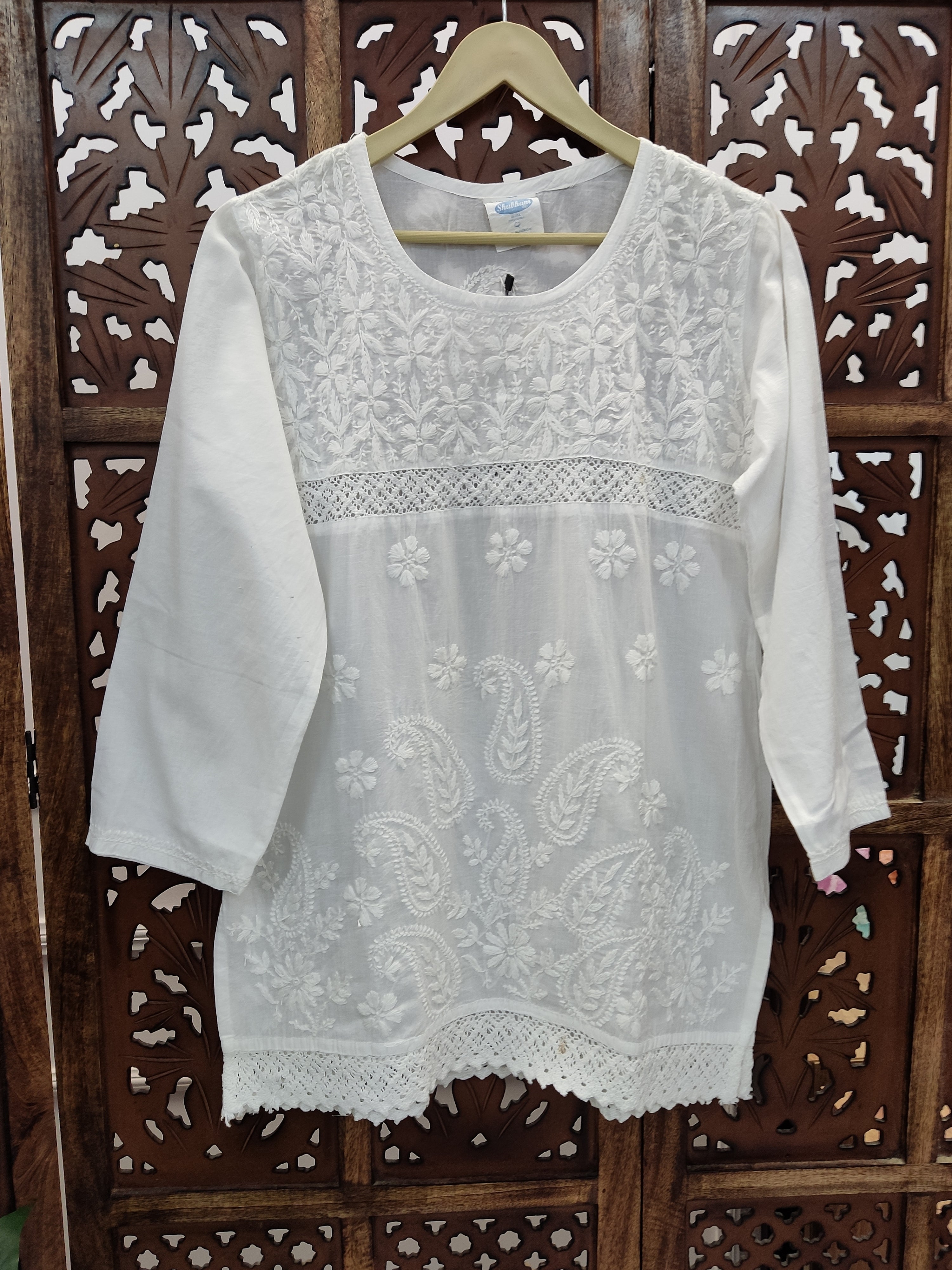 White Cotton Chikankari Short Top