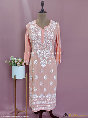 Light Peach Nagma Modal Chikankari Straight Kurti