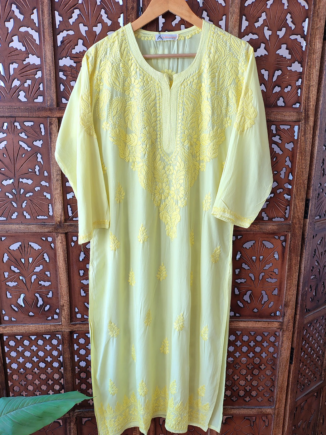 Yellow Modal Chikankari Straight Kurti