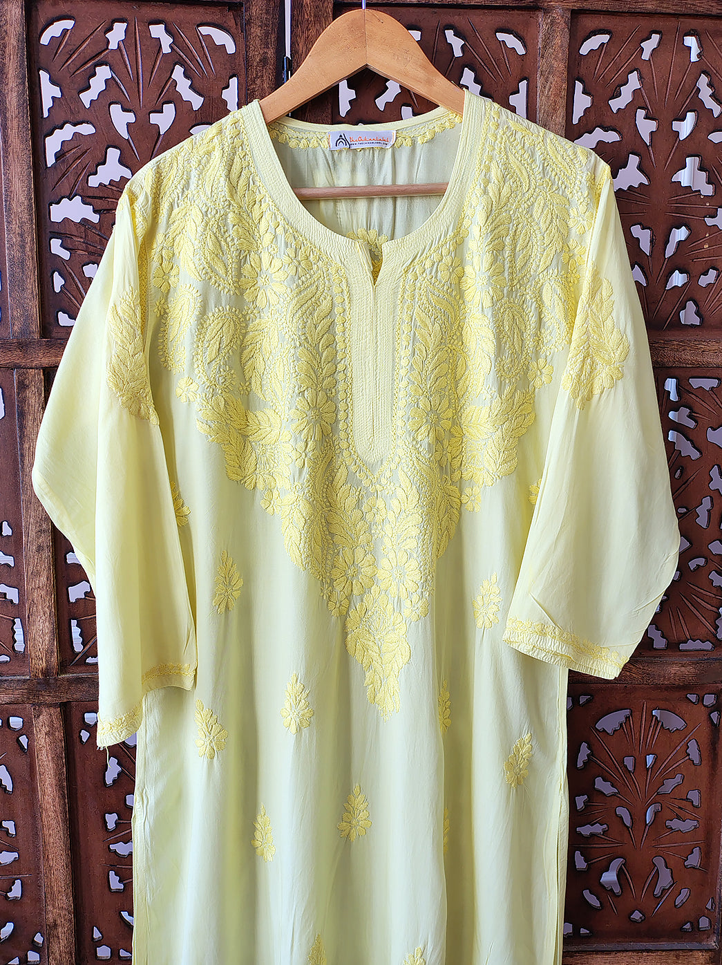 Yellow Modal Chikankari Straight Kurti