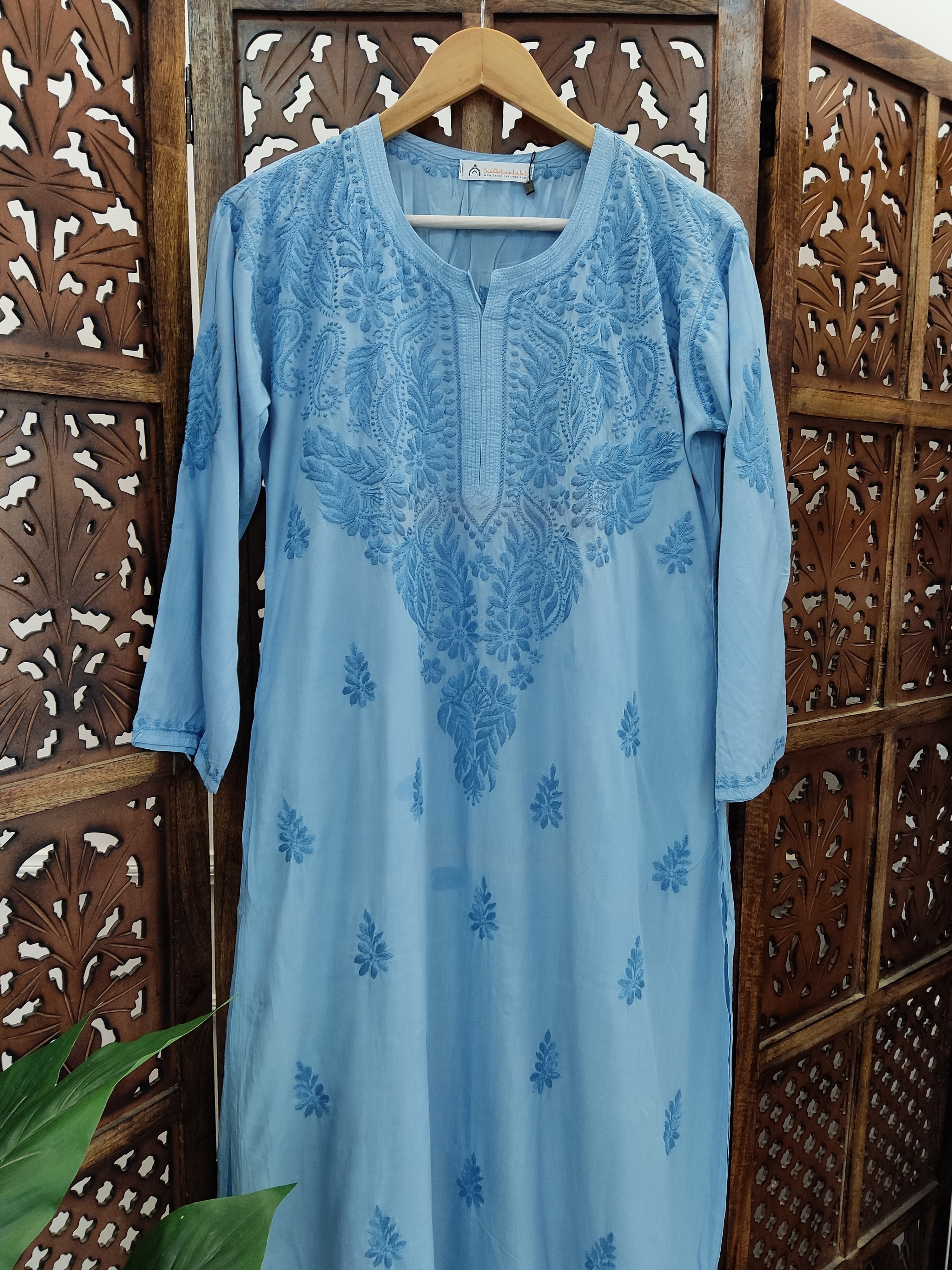 Blue Modal Chikankari Straight Kurti